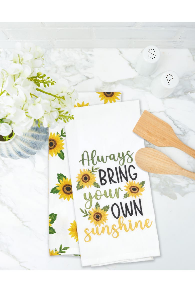 Sunshine Sunflower Cotton Kitchen Towel Set of 2, Alternate, color, Yellow