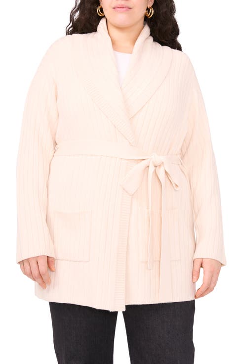Shawl Collar Belted Cardigan (Plus)