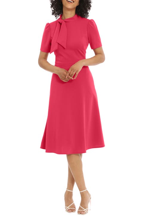 Short Sleeve Necktie Midi Dress