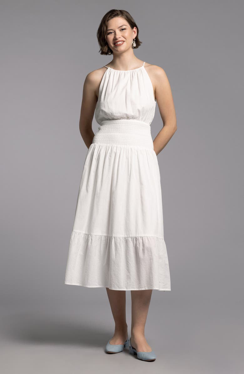WEEKEND LOS ANGELES Felicity Smock Waist Cotton Dress, Alternate, color, Blanc