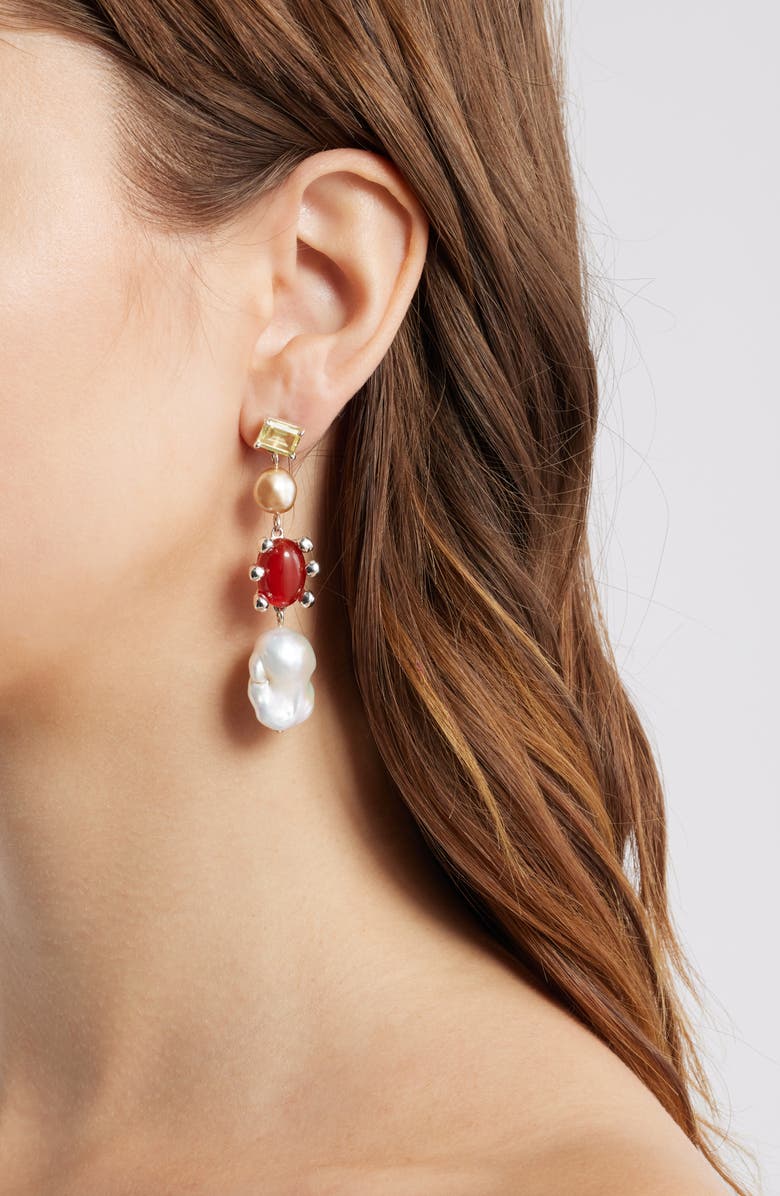 FARIS Dotto Potion Linear Drop Earrings, Alternate, color, Silver/ Topaz/ Pearl