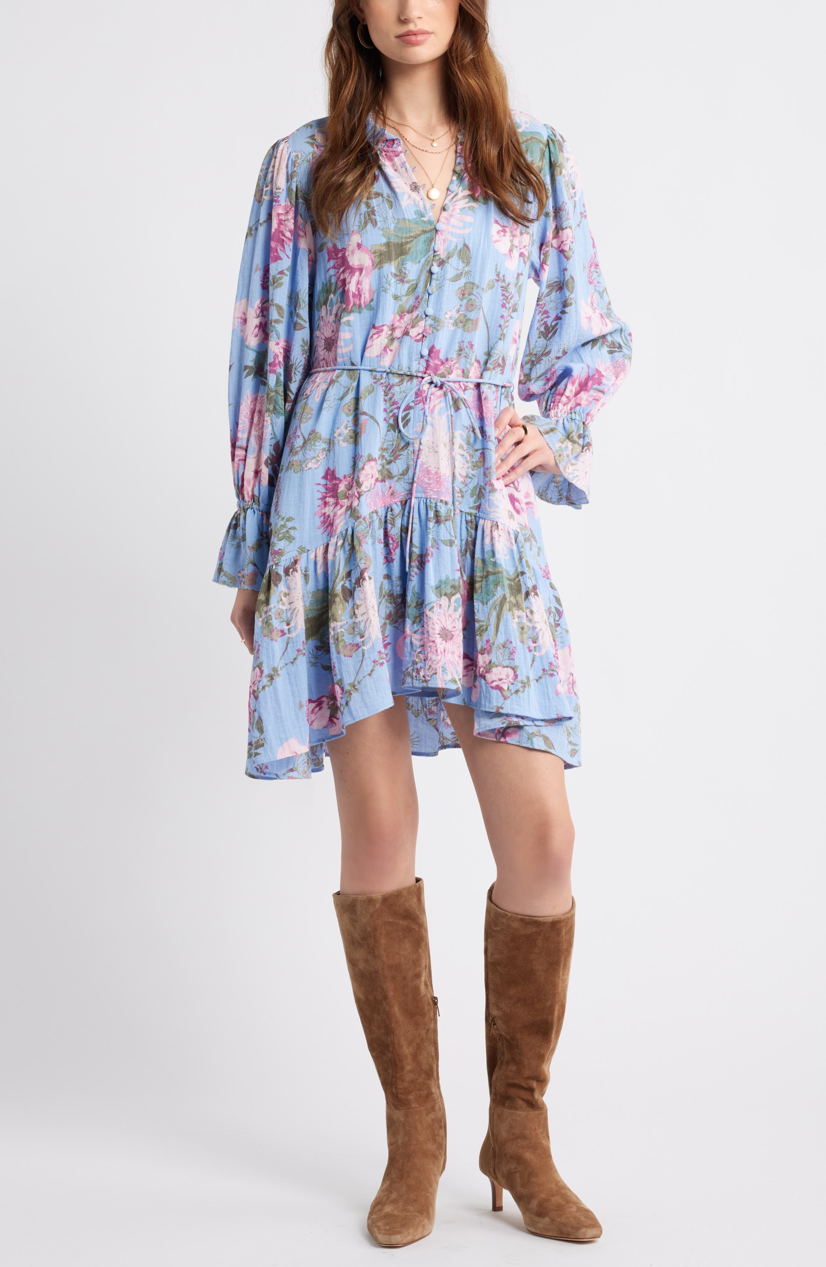 Treasure & Bond Floral Long Sleeve Drop Waist Dress