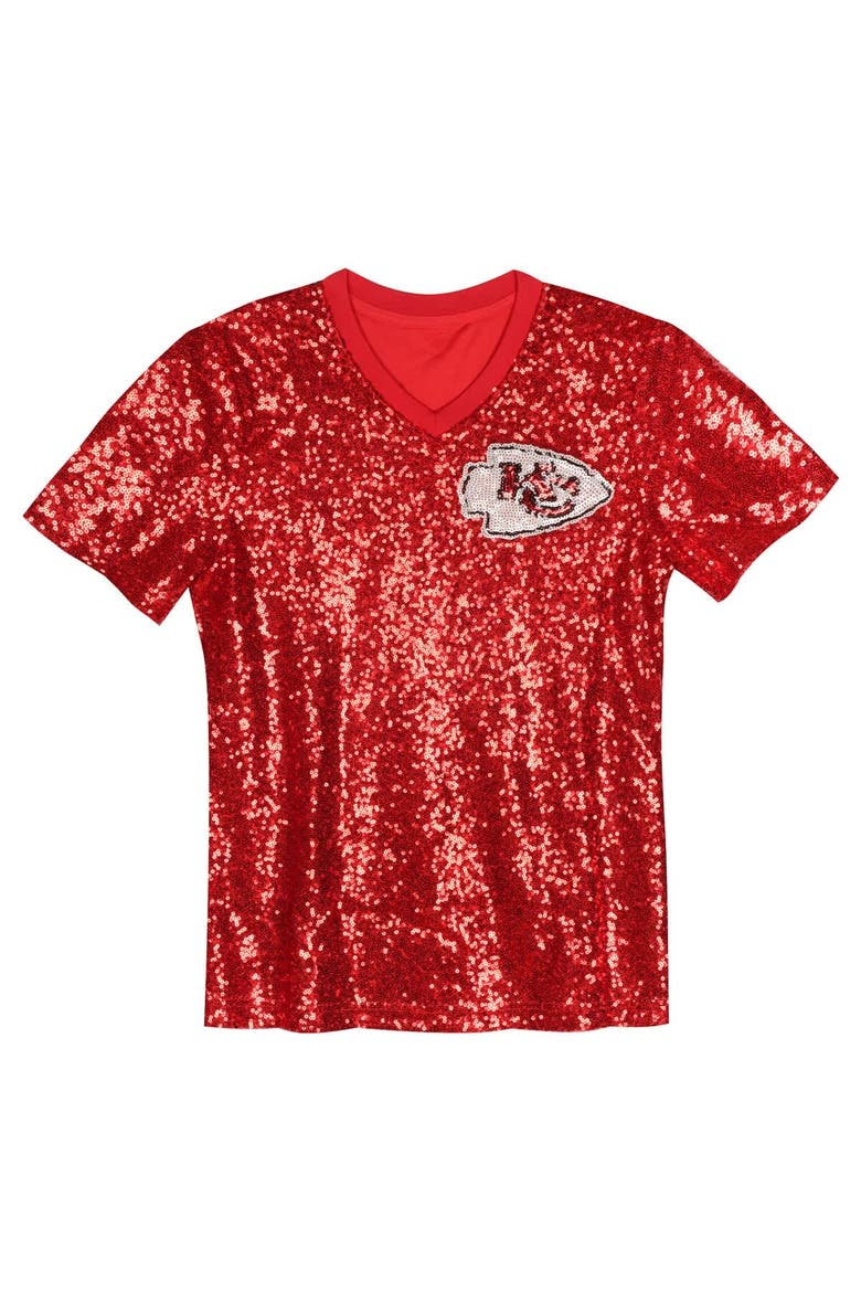Girls Youth Travis Kelce Red Kansas City Chiefs Sequin V-Neck Fashion Jersey, Alternate, color, Red