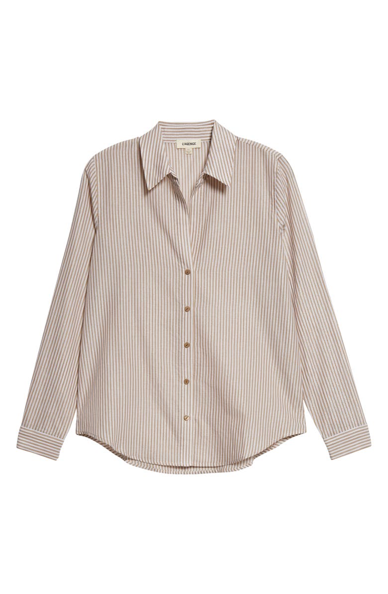 L'AGENCE Laurent Metallic Stripe Button-Up Shirt, Alternate, color, Dark Cappuccino/ Gold