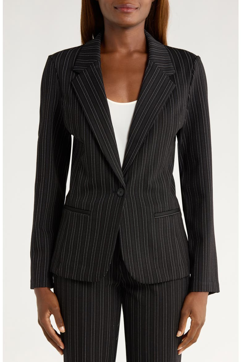 Stripe Fitted One-Button Blazer, Alternate, color, BLACK/ HINT OF NAVY STRIPE