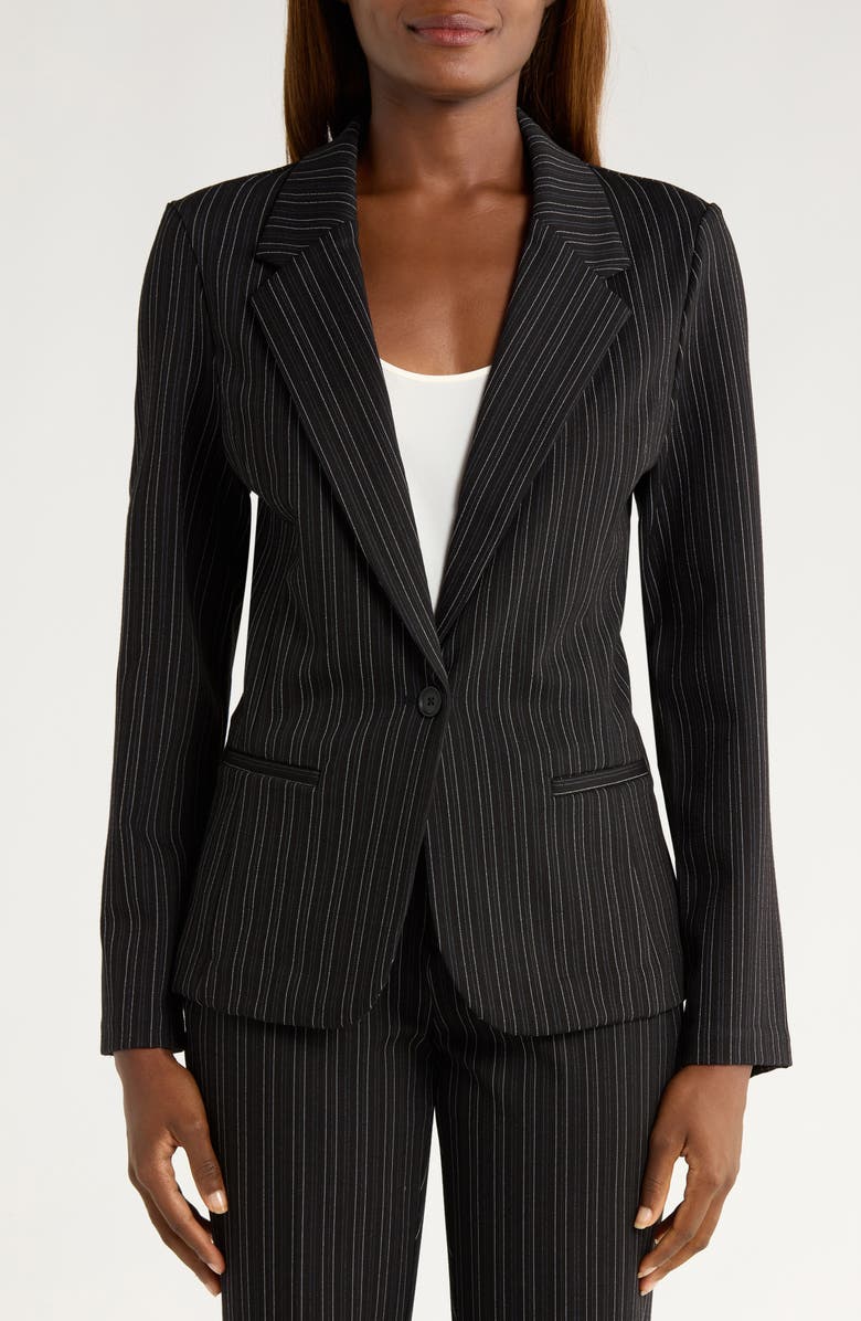 Liverpool Los Angeles Stripe Fitted One-Button Blazer, Alternate, color, Black/ Hint Of Navy Stripe