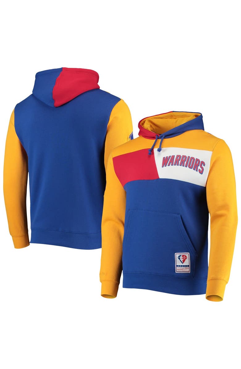 Mitchell & Ness Men's Mitchell & Ness Royal San Francisco Warriors Hardwood Classics 75th Anniversary Colorblock Pullover Hoodie, Main, color, Royal