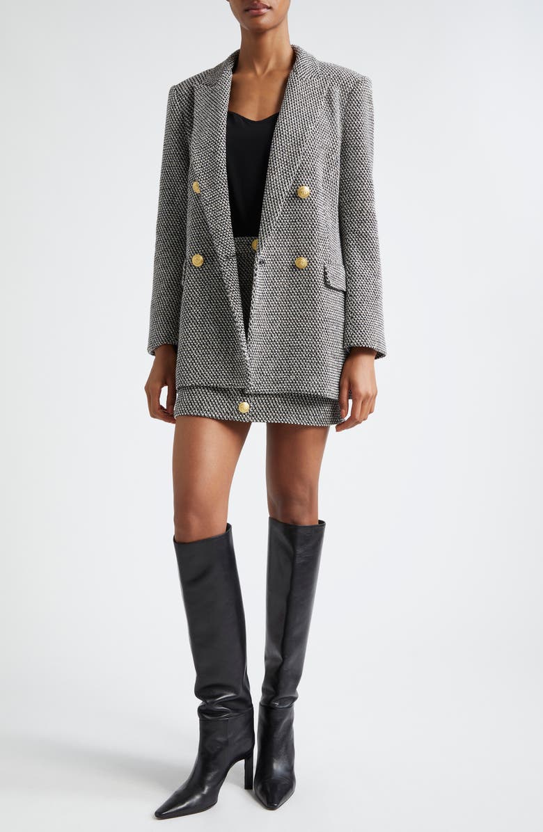 L'AGENCE Riva Double Breasted Knit Blazer, Alternate, color, Blackivor