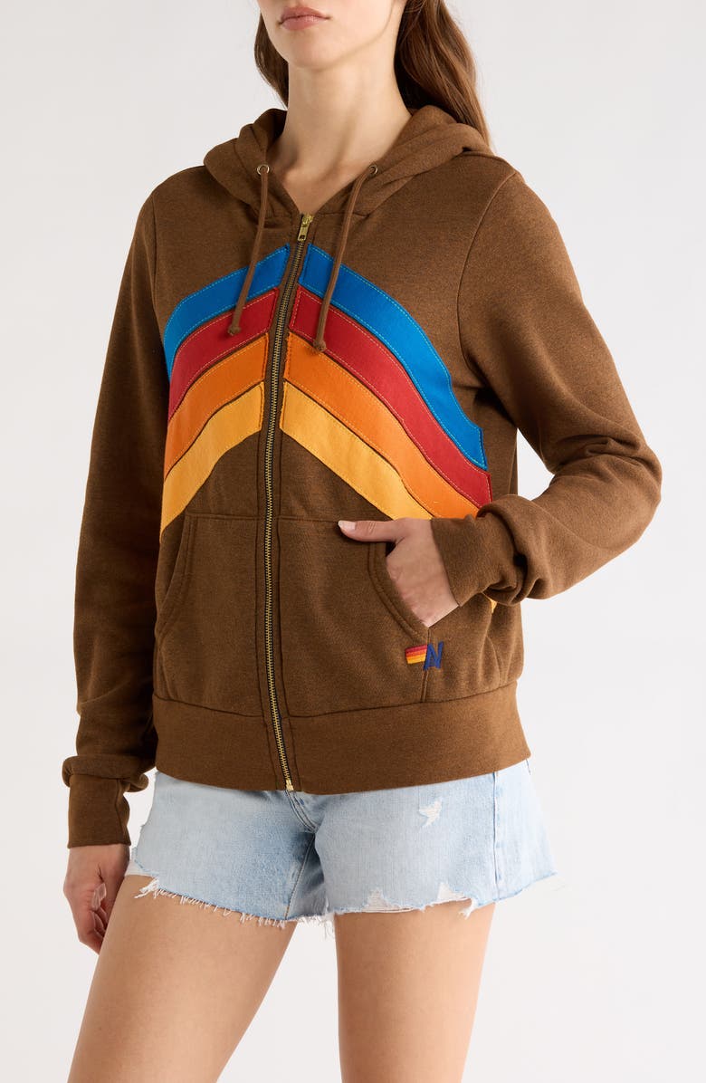 Aviator Nation Mountain Stitch Chevron Zip Hoodie, Alternate, color, Cinnamon