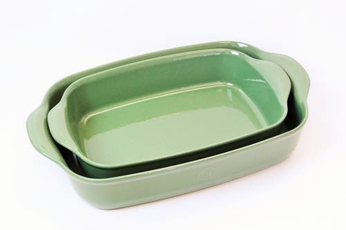 Emile Henry Rectangle Baking Dish, Set Of 2, 14" X 9" And 16.5" X 10.5", Sage In Sage