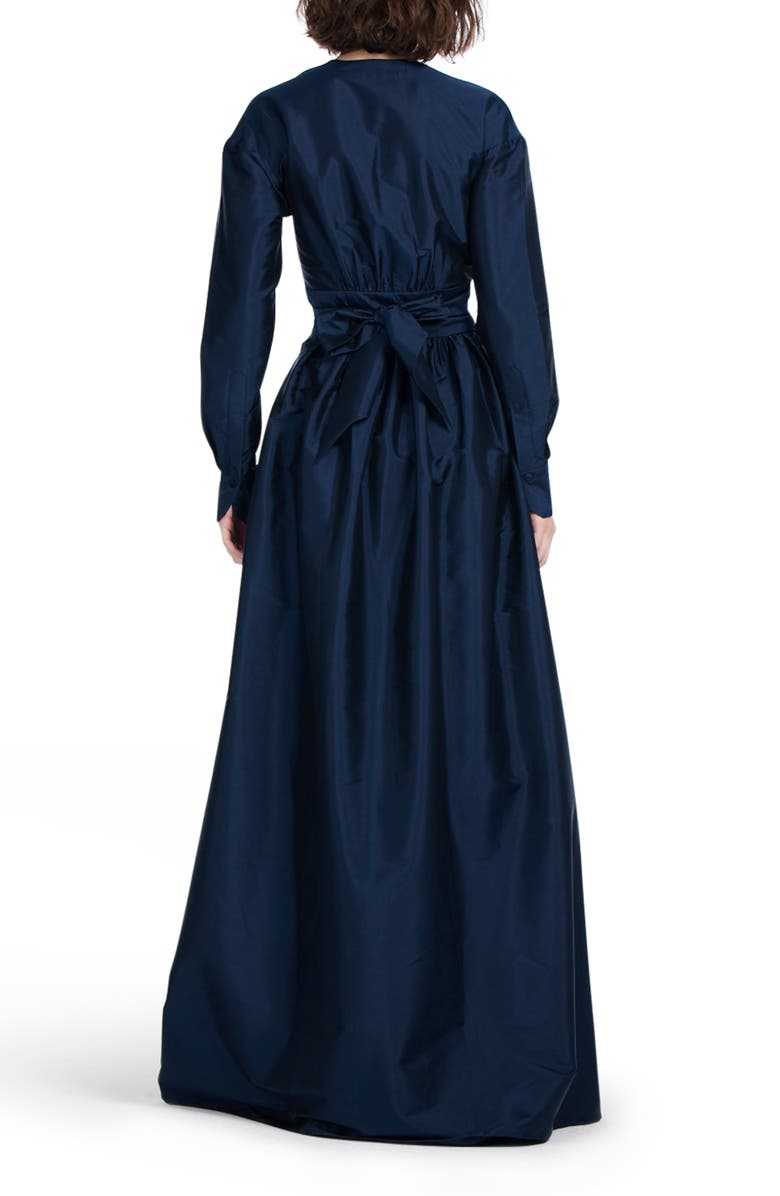 EMILY SHALANT Surplice Long Sleeve Taffeta Gown, Alternate, color, Navy