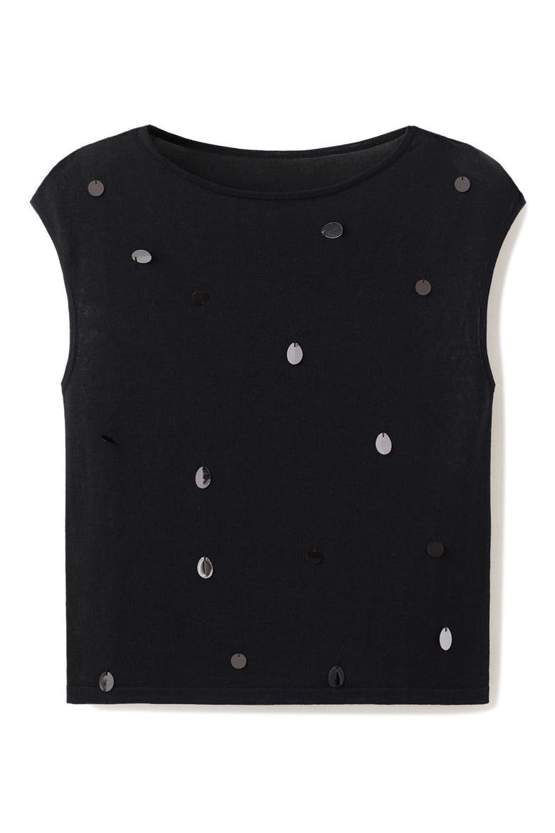 Sequined Short Sleeve Top, Alternate, color, BLACK