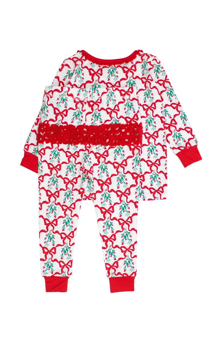 RuffleButts SoftSnooze Ruffle Long Sleeve Pajama Set, Signature Rear Ruffles, Alternate, color, Carol Of The Bows