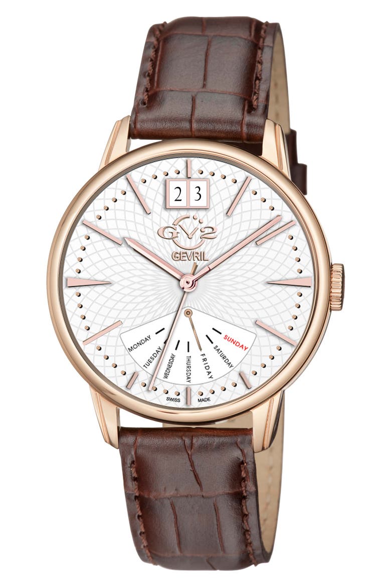 Men's Rovescio Croc Embossed Leather Strap Watch, 42mm, Main, color, BROWN