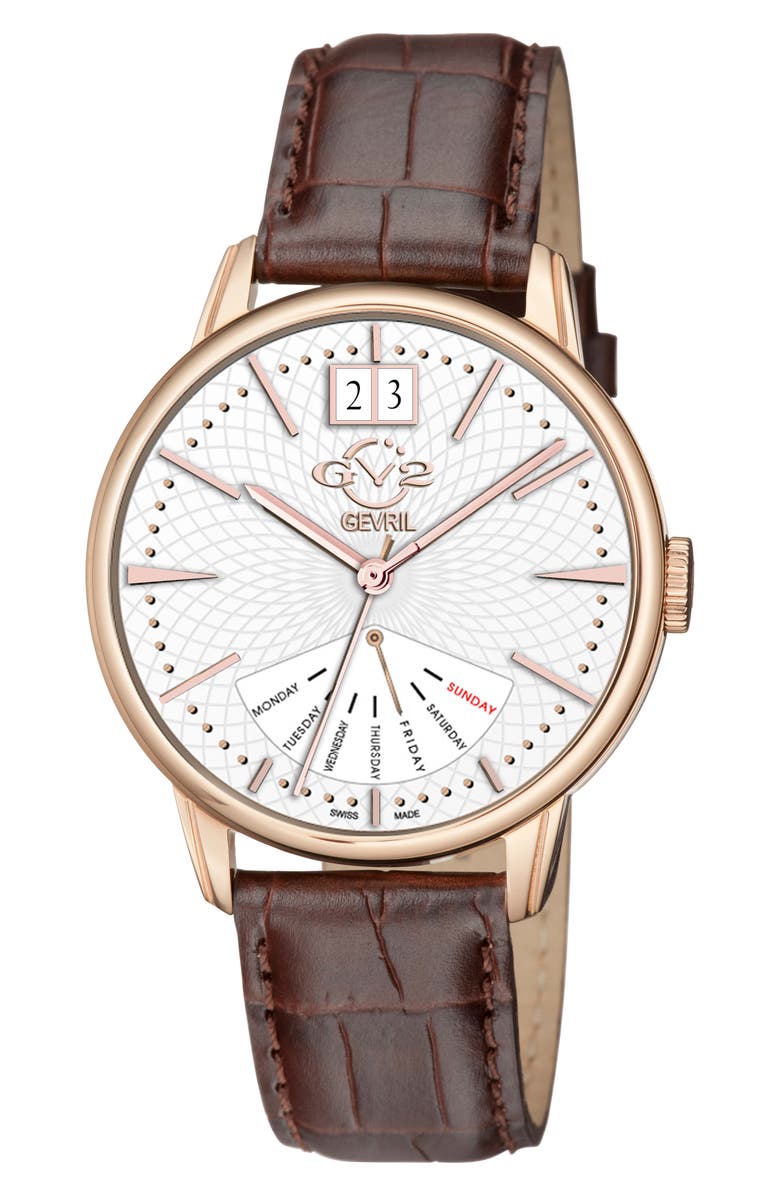 GEVRIL Men's Rovescio Croc Embossed Leather Strap Watch, 42mm, Main, color, 