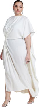 ELOQUII Draped Cape High Low Maxi Dress