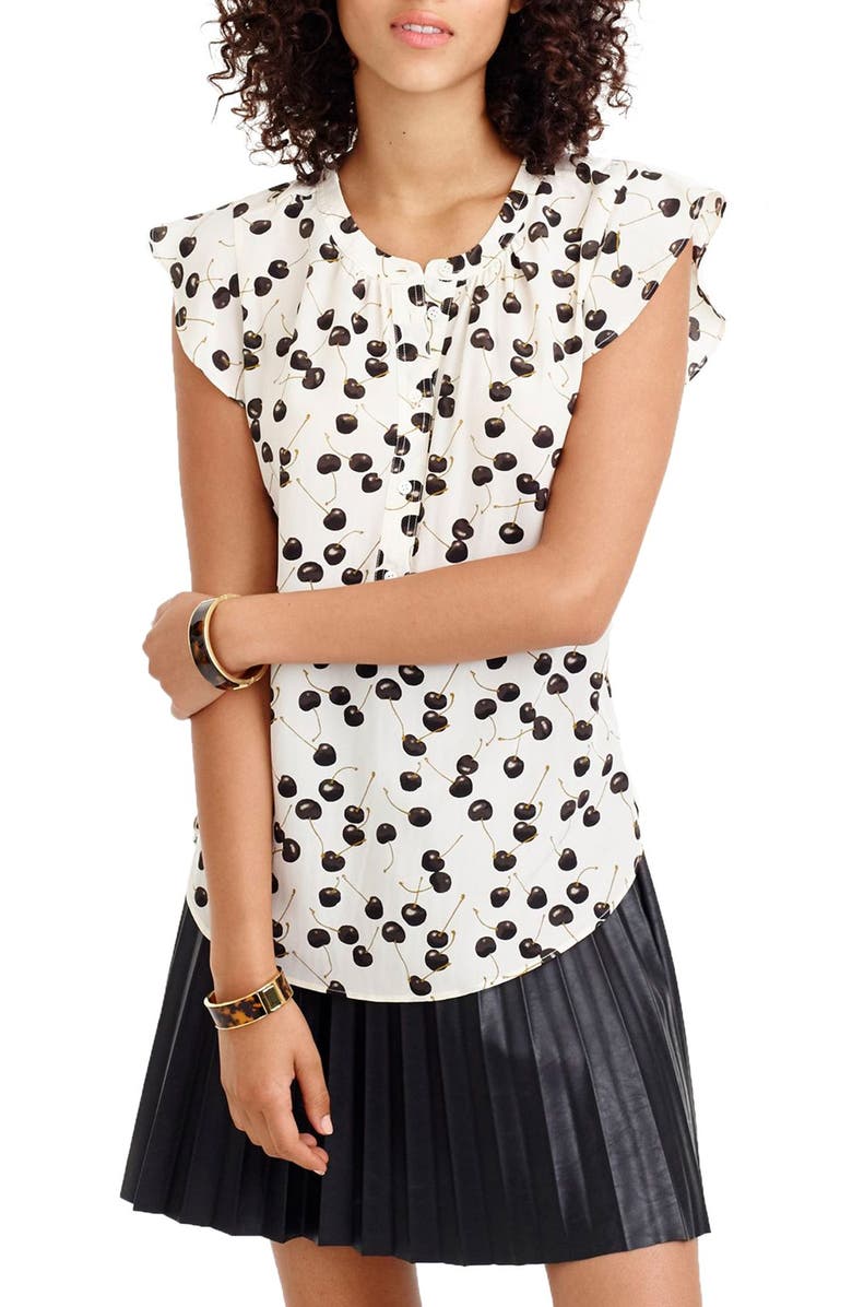 J.CREW FACTORY J.Crew Flutter Sleeve Silk Top, Main, color, 