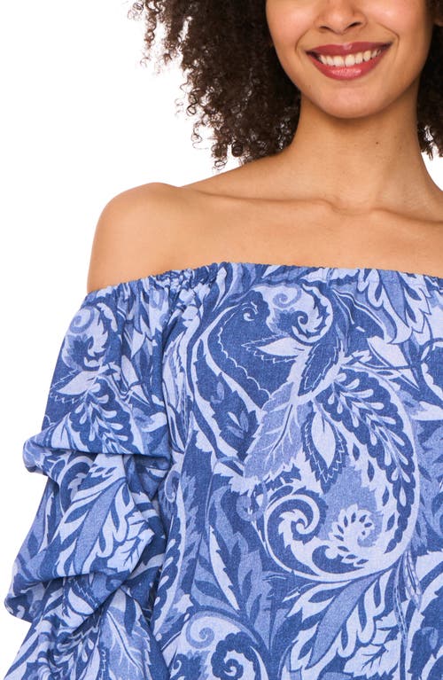 Cece Off The Shoulder Lantern Sleeve Top In Blue