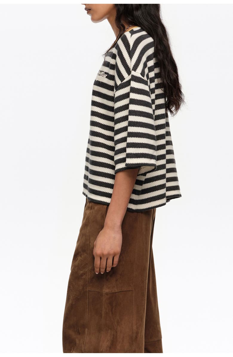 Bimba y Lola Striped Boxy Cotton T-Shirt, Alternate, color, Black