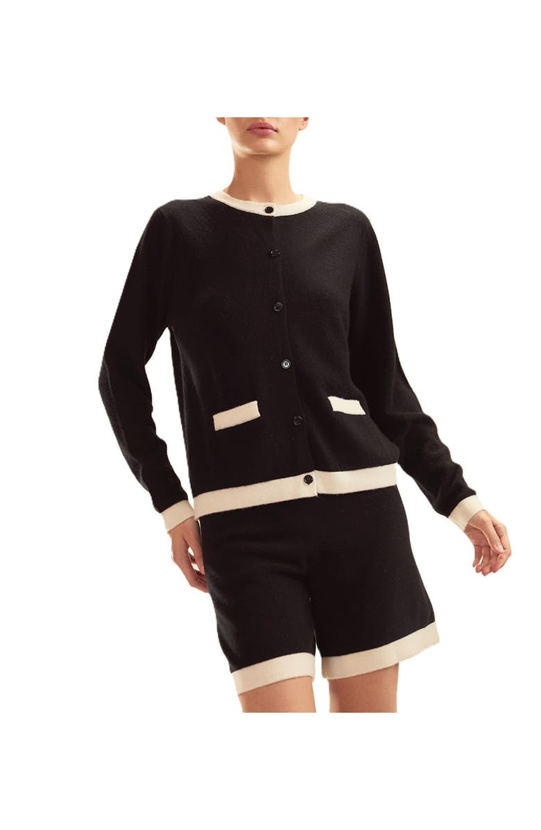 Cynthia Rowley Wool Cashmere 2 Tones Cardigan, Alternate, color, Black/White