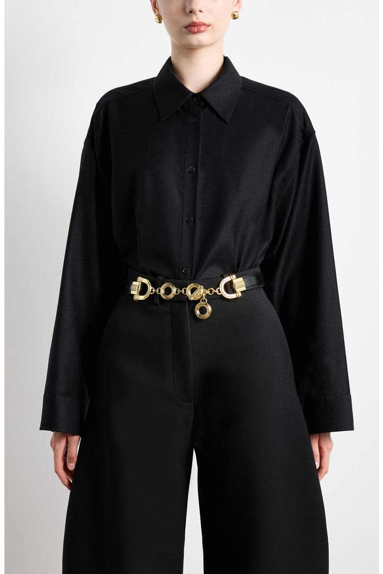 Elysee Chain & Leather Belt, Alternate, color, BLACK/ GOLD