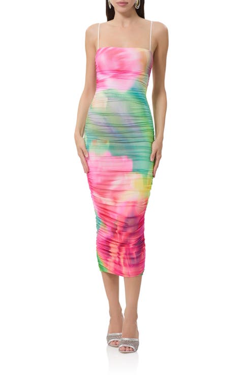 Hazel Ruched Mesh Midi Dress