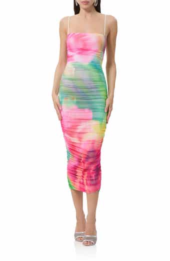 Hazel Ruched Mesh Midi Dress