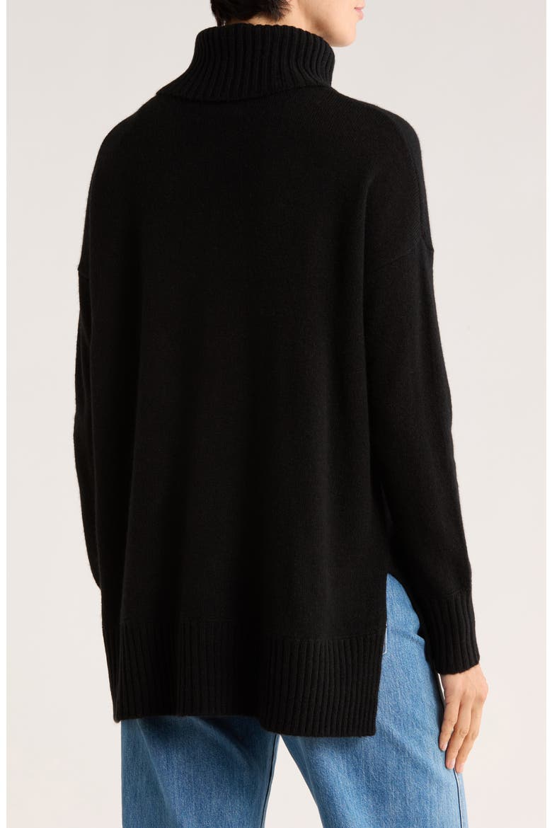Cashmere Turtleneck Step Hem Sweater, Alternate, color, BLACK