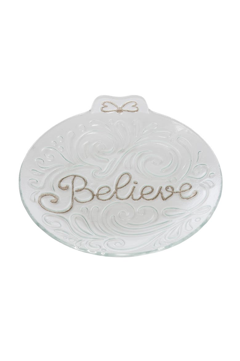 Golden Believe Glass Decorative Christmas Plate, Main, color, Clear