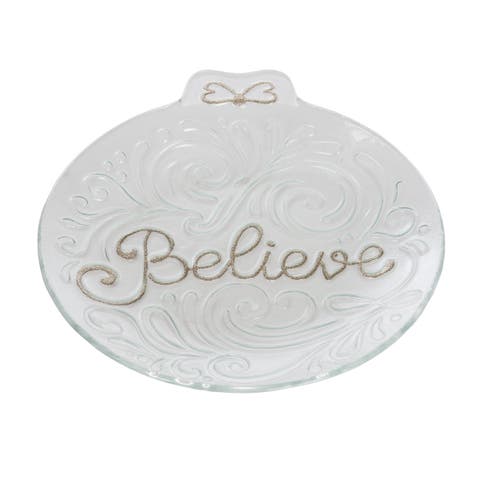 Golden Believe Glass Decorative Christmas Plate
