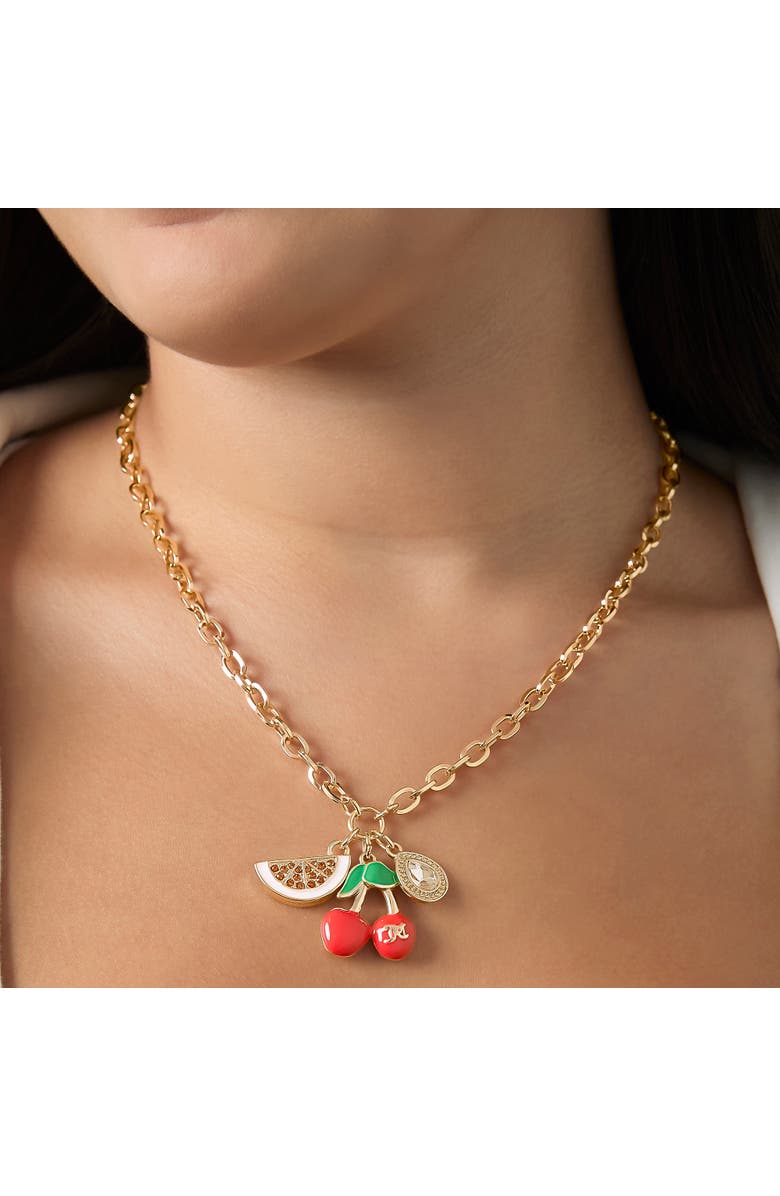 Juicy Couture Cherry & Watermelon Charm Necklace, 18 + 2'', Alternate, color, Gold Tone, Red