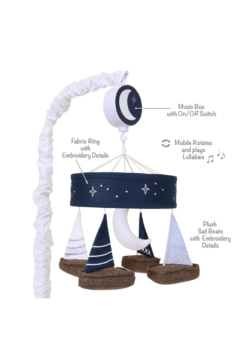 Lambs & Ivy Little Skipper Sailboat & Moon Musical Baby Crib Mobile Soother Toy, Alternate, color, Blue