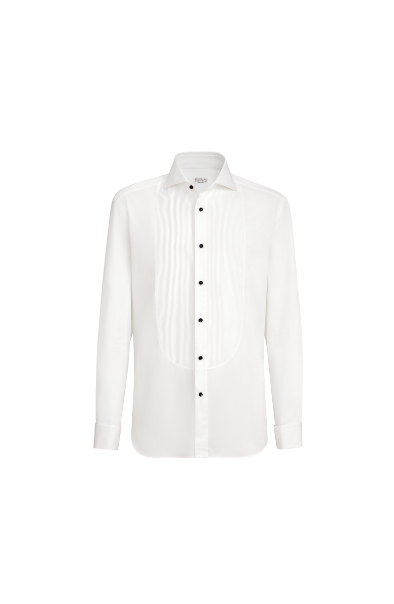 Brunello Cucinelli Tuxedo shirt with pleating, Main, color, White