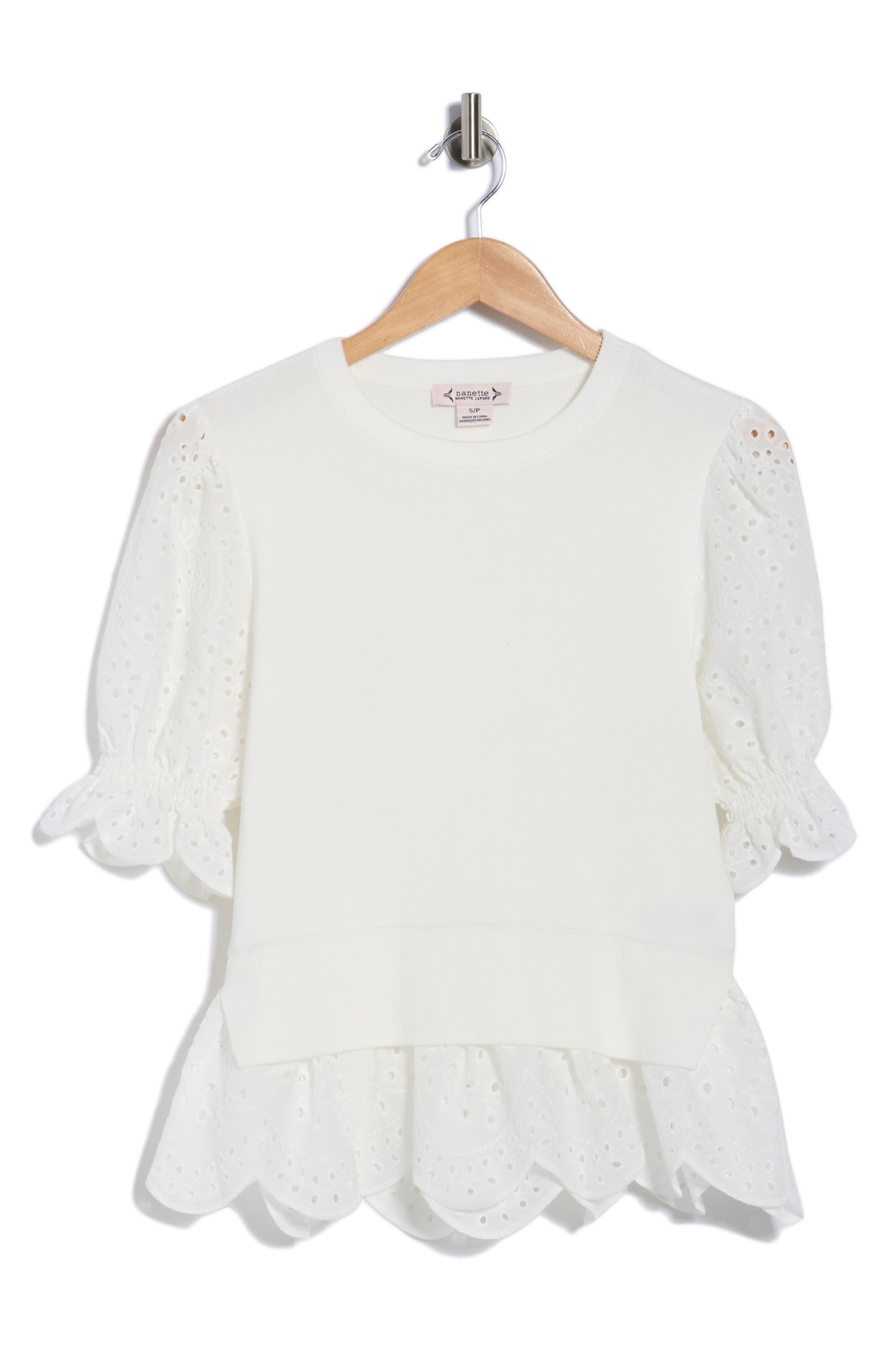 Nanette Lepore Eyelet Puff Sleeve Twofer Sweater
