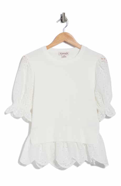 Nanette Lepore Eyelet Puff Sleeve Twofer Sweater