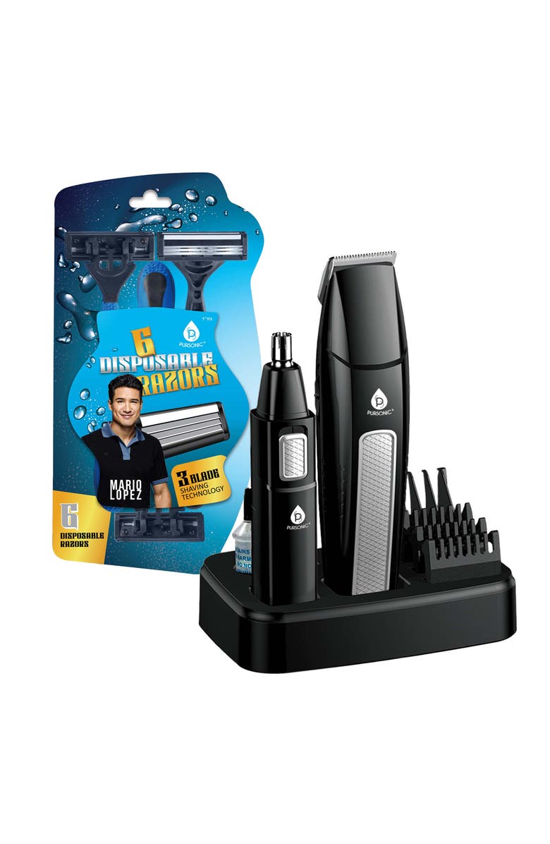 PURSONIC Mario Lopez Ultimate Grooming Set 10 Piece Hair, Beard & Body Grooming Kit + Disposable Razors, Main, color, Black