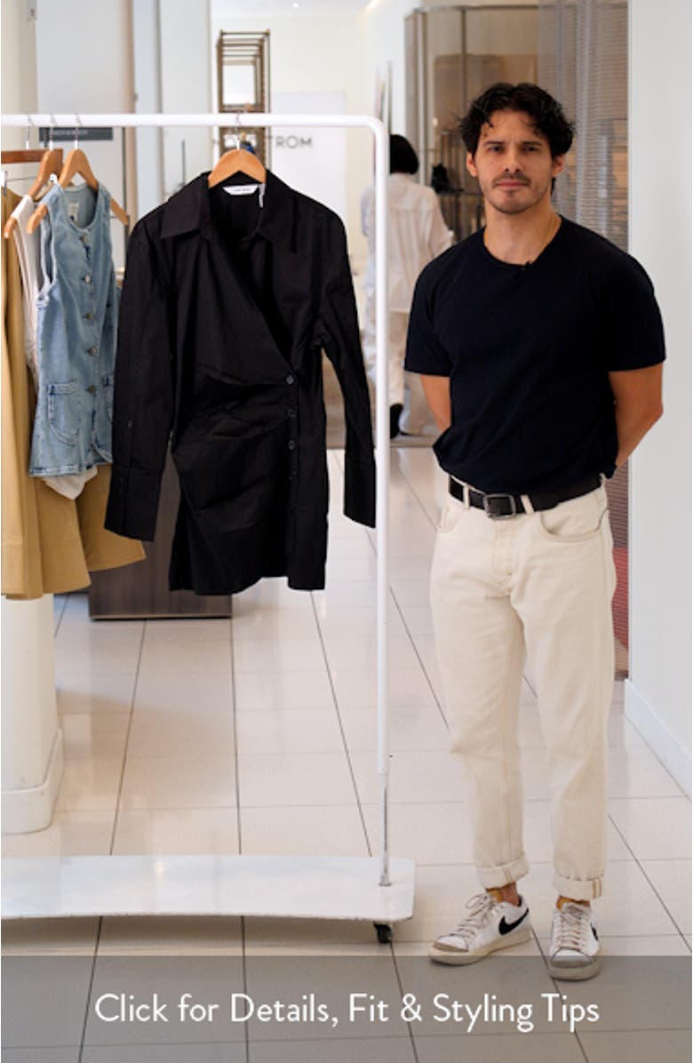 Ruched Long Sleeve Cotton Mini Shirtdress, sales video thumbnail