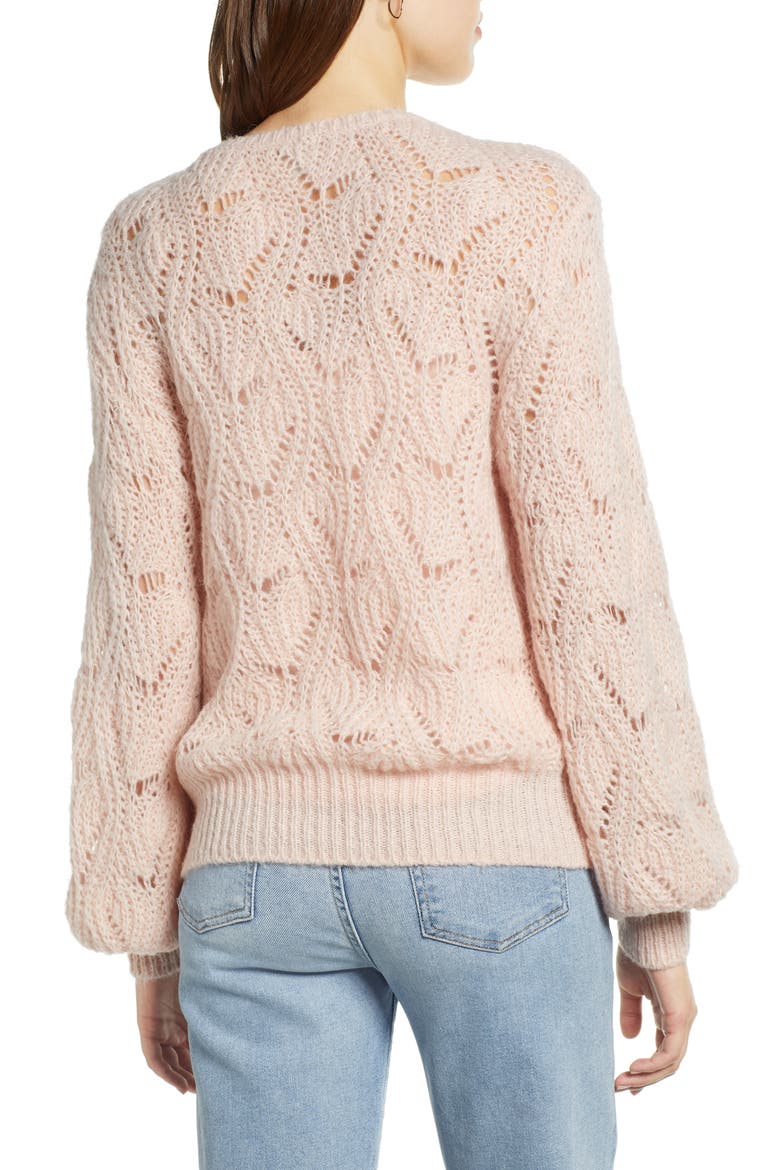 Pointelle Balloon Sleeve Sweater, Alternate, color, PINK SMOKE