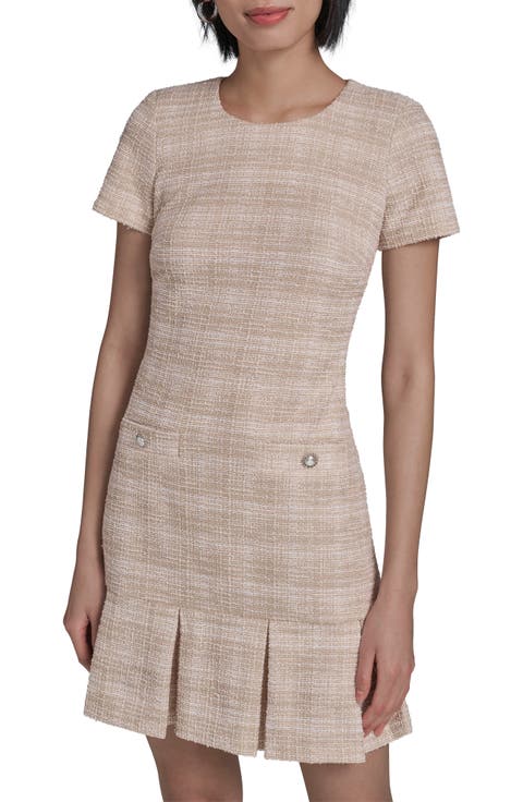 Pleated Metallic Tweed Minidress