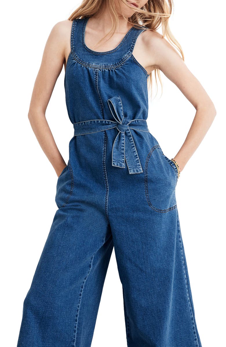 Madewell Halter Wide Leg Denim Jumpsuit, Alternate, color,