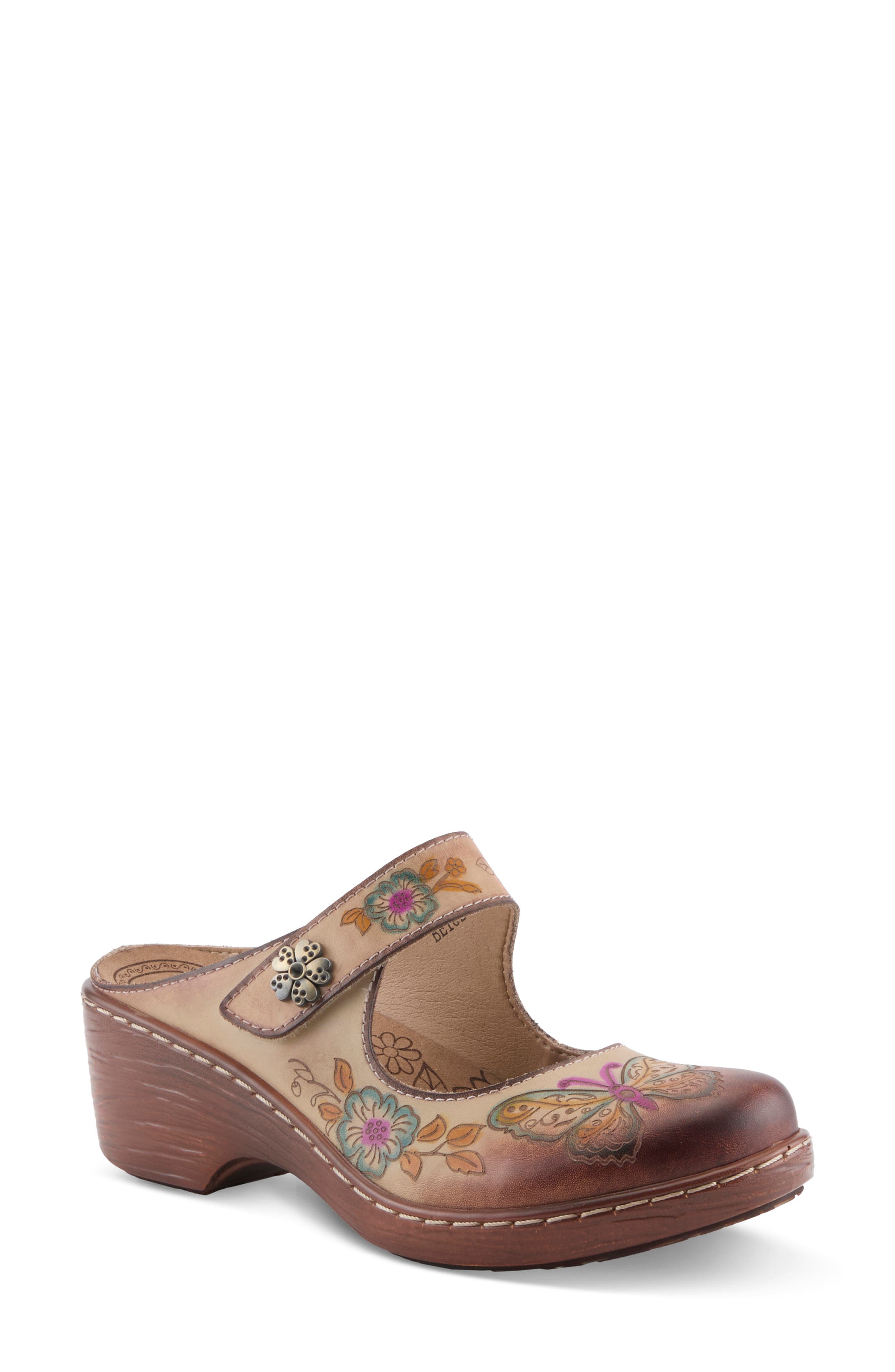 Tinydance Leather Clog, Main, color, BEIGE MULTI