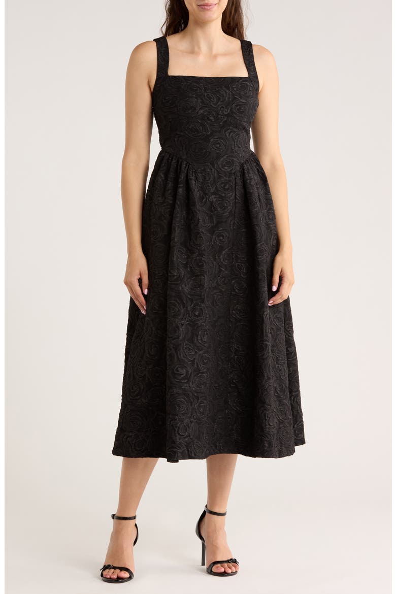 Floral Midi Dress, Main, color, BLACK