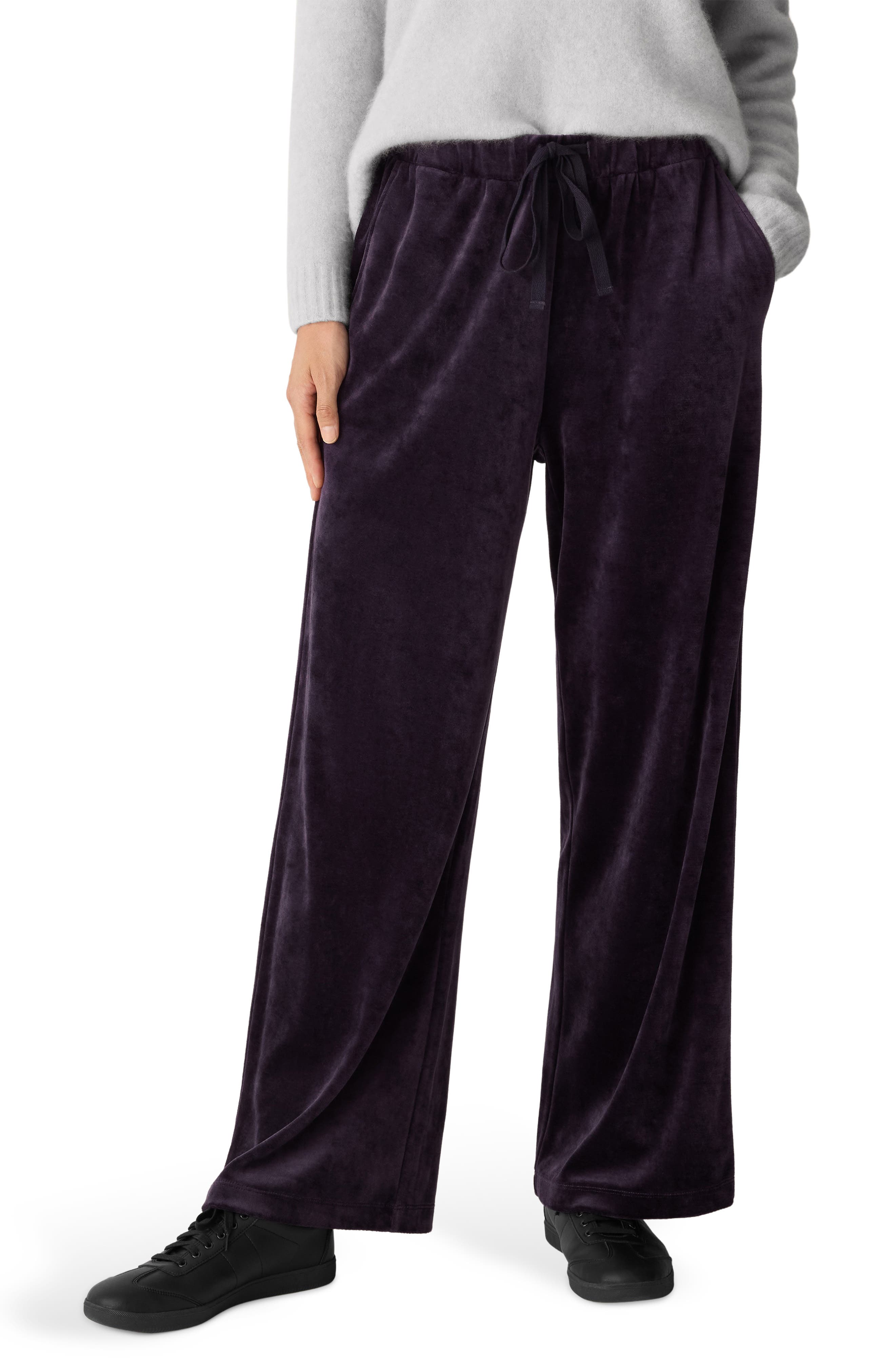 Eileen Fisher Wide Leg Organic Cotton Blend Velour Pants