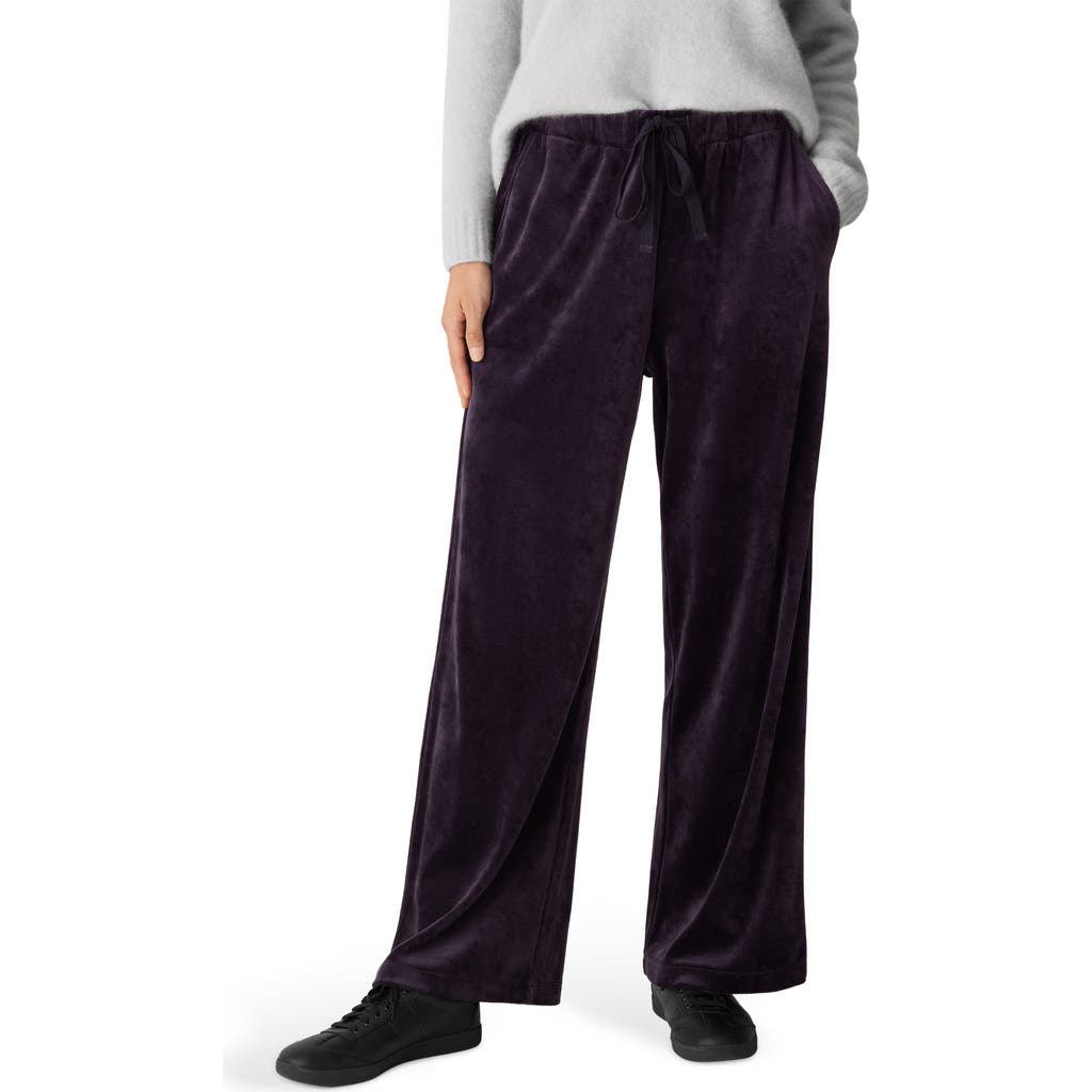 Eileen Fisher Wide Leg Organic Cotton Blend Velour Pants In Purple