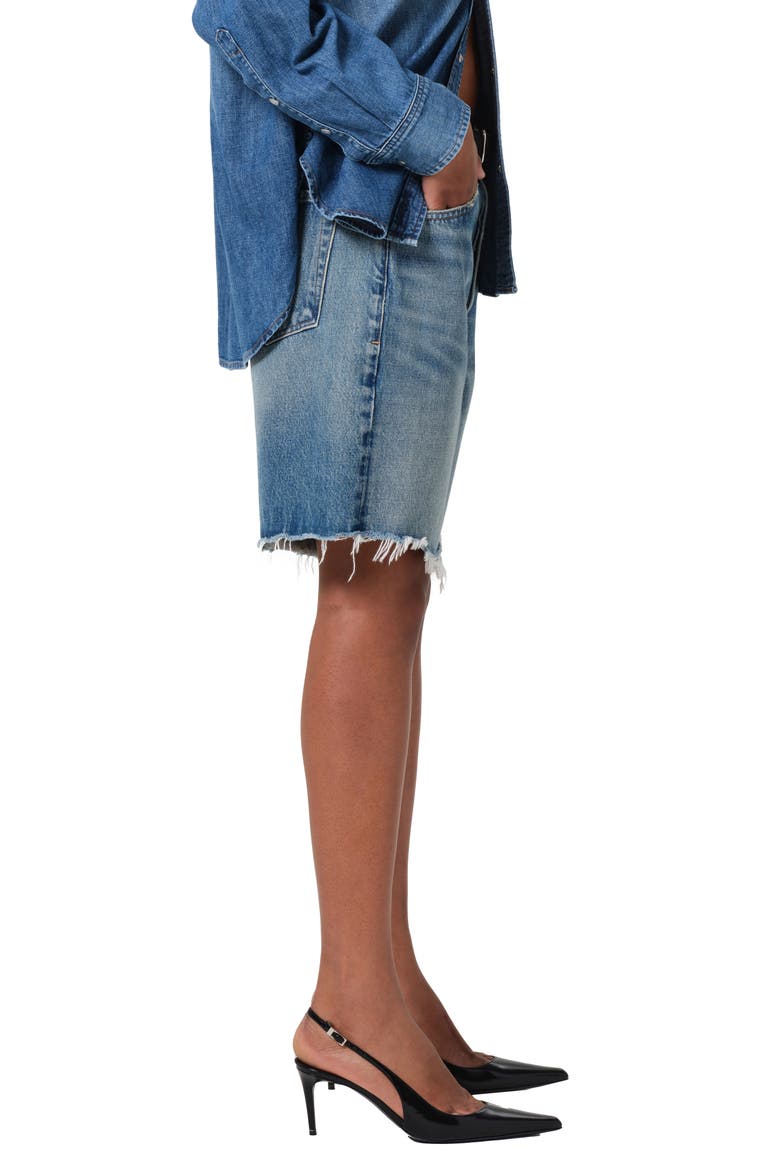 Ayla High Waist Raw Hem Cutoff Denim Bermuda Shorts, Alternate, color, BABYLONIA