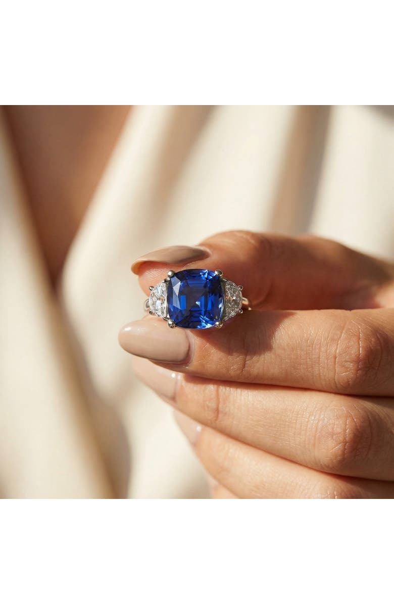 Bliss Diamond 8.50Ct TW Cushion Blue Sapphire & Diamond 3-Stone Ring 14k Gold Lab Grown, Alternate, color, 14K White Gold