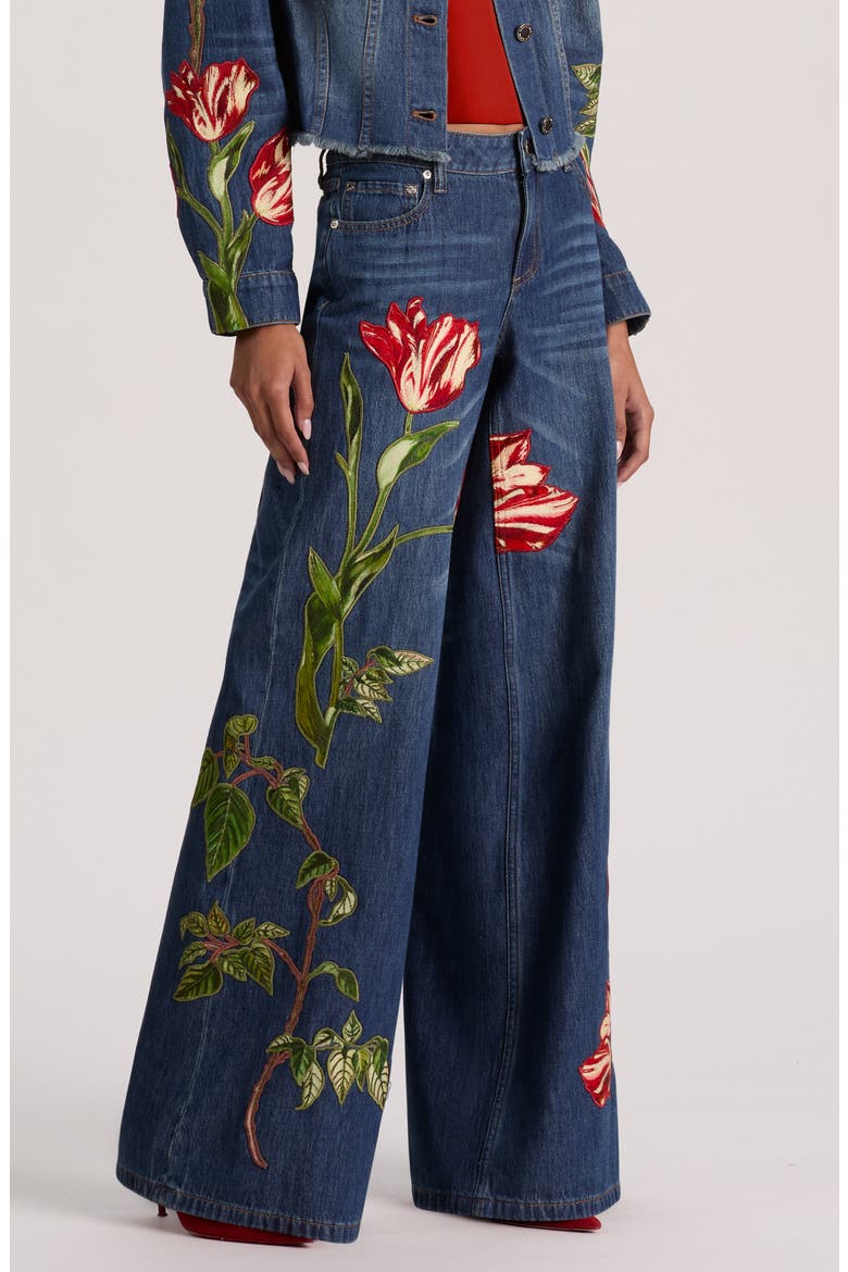 Amazing Low Rise Baggy Wide Leg Embroidered Jeans, Alternate, color, FREYJA BLUE/ SOFT TULIP