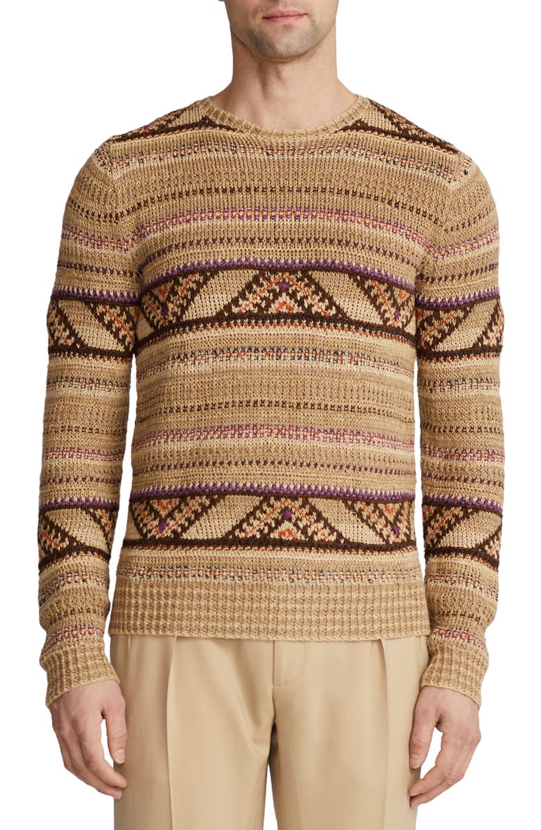 Ralph Lauren Purple Label Geometric Stripe Linen & Silk Sweater, Main, color,