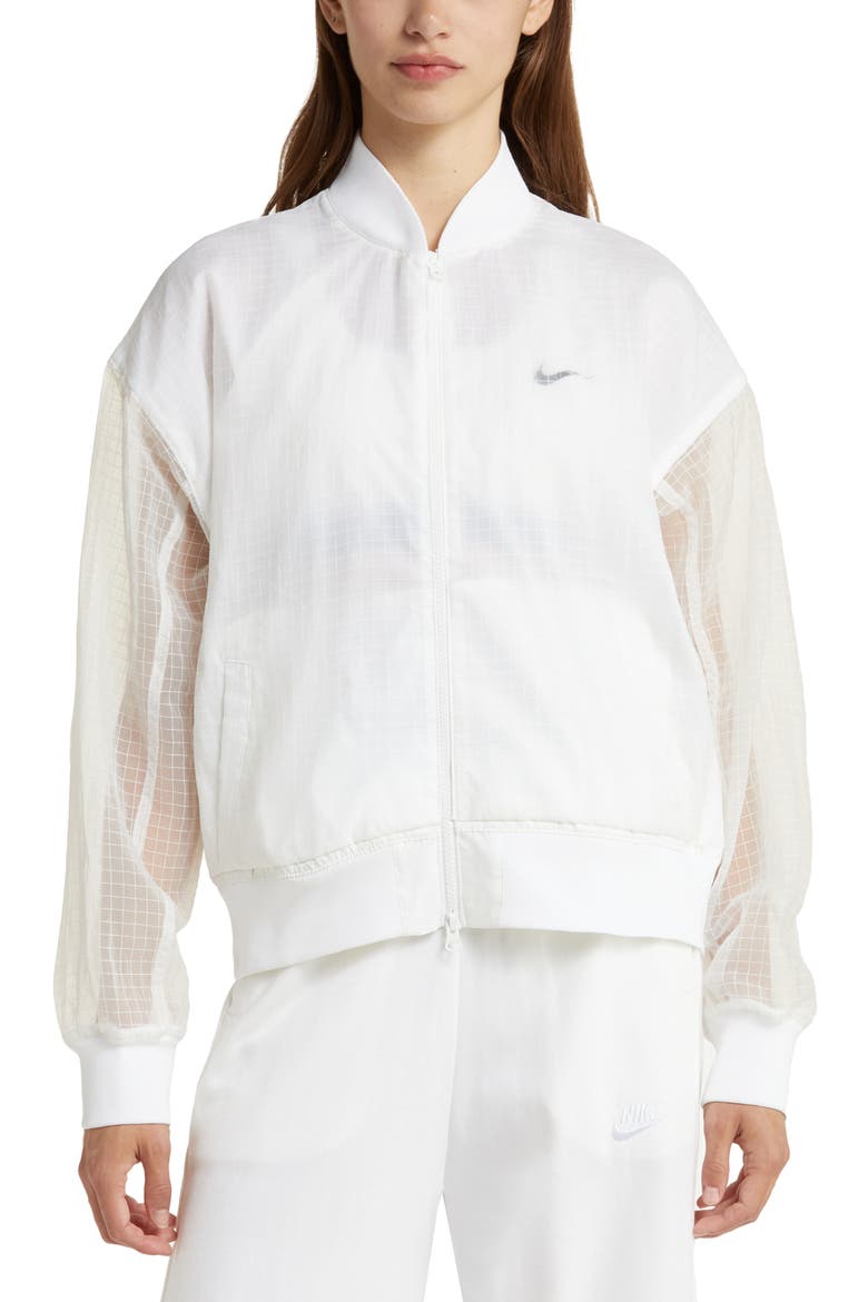 Essentials Bomber Jacket, Alternate, color, WHITE/ BLACK