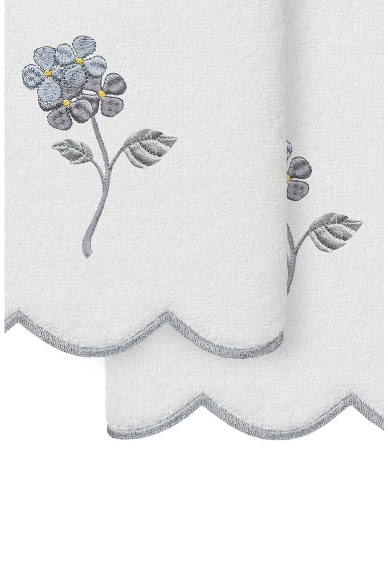 2-Piece Hydea Embroidered Turkish Cotton Hand Towel Set, Alternate, color, WHITE/ GRAY